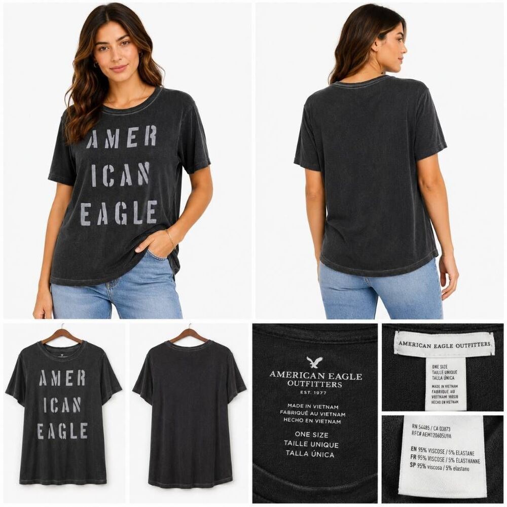 American Eagle Black Graphic Tee One Size
